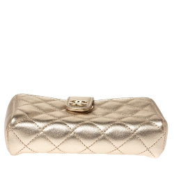 Pre Owned Chanel Gold Quilted Leather CC Phone Holder Clutch