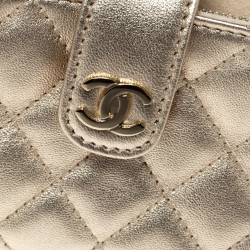 Pre Owned Chanel Gold Quilted Leather CC Phone Holder Clutch