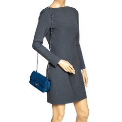 Pre Owned Chanel Blue Quilted Leather New Mini Classic Single Flap Bag