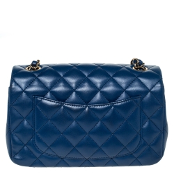 Pre Owned Chanel Blue Quilted Leather New Mini Classic Single Flap Bag
