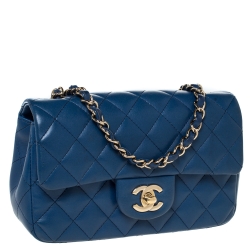 Pre Owned Chanel Blue Quilted Leather New Mini Classic Single Flap Bag