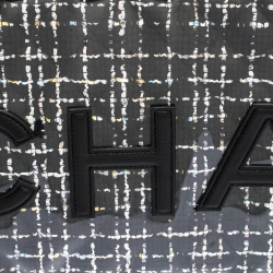 Pre Owned Chanel Black PVC and Tweed Logo Zip Pouch 