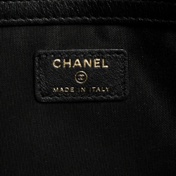 Pre Owned Chanel Black PVC and Tweed Logo Zip Pouch 