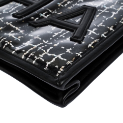 Pre Owned Chanel Black PVC and Tweed Logo Zip Pouch 