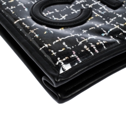 Pre Owned Chanel Black PVC and Tweed Logo Zip Pouch 