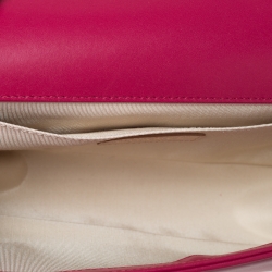 Pre Owned Chanel Magenta Leather Medium Chain Around Boy Flap Bag