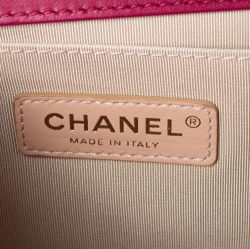 Pre Owned Chanel Magenta Leather Medium Chain Around Boy Flap Bag