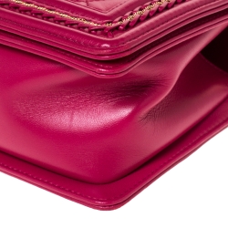 Pre Owned Chanel Magenta Leather Medium Chain Around Boy Flap Bag