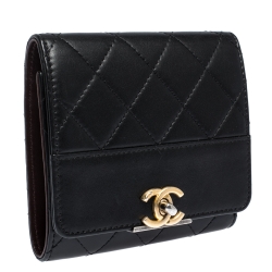 Chanel Black Quilted Leather CC Trifold Wallet