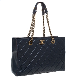 Chanel Navy Blue Quilted Leather Large Perfect Edge Tote