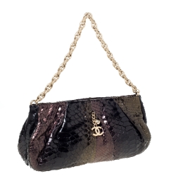 Pre Owned Chanel Metallic Multicolor Pleated Python CC Chain Frame Bag