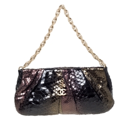 Pre Owned Chanel Metallic Multicolor Pleated Python CC Chain Frame Bag