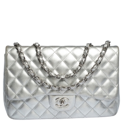 CHANEL, Bags, Chanel Black Quilted Caviar Leather Jumbo Classic Single Flap  Bag Silver