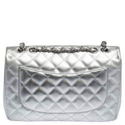 مملوكة مسبقًا Chanel Silver Quilted Leather Jumbo Classic Single Flap Bag