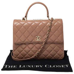 Pre Owned Chanel Nude Beige Quilted Leather Large Trendy CC Top Handle Bag