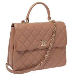 Pre Owned Chanel Nude Beige Quilted Leather Large Trendy CC Top Handle Bag
