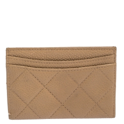 Chanel Beige Quilted Caviar Leather CC Card Case