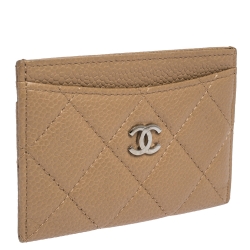 Chanel Beige Quilted Caviar Leather CC Card Case