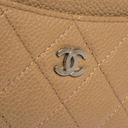 Chanel Beige Quilted Caviar Leather CC Card Case