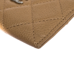 Chanel Beige Quilted Caviar Leather CC Card Case