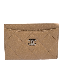 Chanel Beige Quilted Caviar Leather CC Card Case