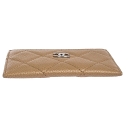 Chanel Beige Quilted Caviar Leather CC Card Case