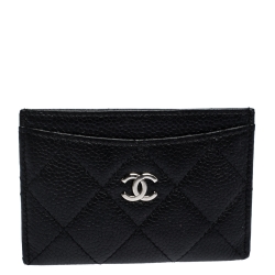 Chanel Black Quilted Caviar Leather CC Card Case