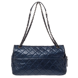 Pre Owned Chanel Metallic Blue Caviar Leather Easy Flap Bag