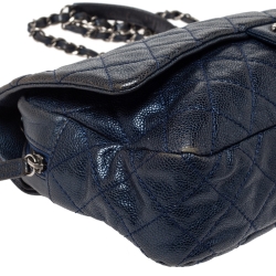 Pre Owned Chanel Metallic Blue Caviar Leather Easy Flap Bag
