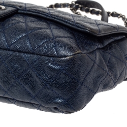 Pre Owned Chanel Metallic Blue Caviar Leather Easy Flap Bag