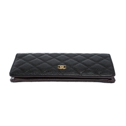 Chanel Black Quilted Caviar Leather L Yen Continental Wallet