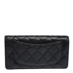 Chanel Black Quilted Caviar Leather L Yen Continental Wallet