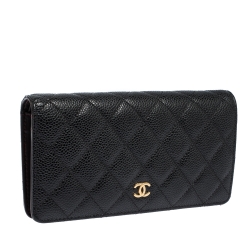 Chanel Black Quilted Caviar Leather L Yen Continental Wallet