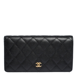 Chanel Black Quilted Caviar Leather L Yen Continental Wallet