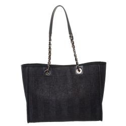Pre Owned Chanel Black Straw and Leather Small Deauville Shopper Tote