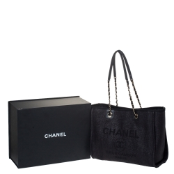 Pre Owned Chanel Black Straw and Leather Small Deauville Shopper Tote