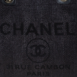 Pre Owned Chanel Black Straw and Leather Small Deauville Shopper Tote