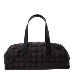 مملوكة مسبقًا Chanel Dark Brown Printed Nylon Travel Ligne Bowler Bag