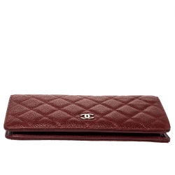 Pre Owned Chanel Burgundy Quilted Caviar Leather L Yen Continental Wallet
