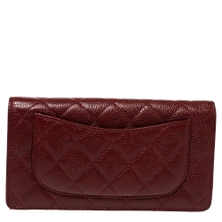 Pre Owned Chanel Burgundy Quilted Caviar Leather L Yen Continental Wallet