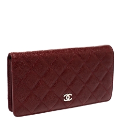 Pre Owned Chanel Burgundy Quilted Caviar Leather L Yen Continental Wallet