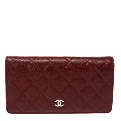Pre Owned Chanel Burgundy Quilted Caviar Leather L Yen Continental Wallet
