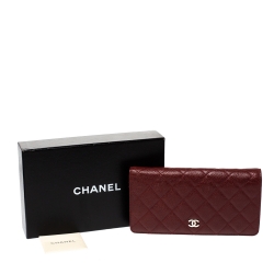 Pre Owned Chanel Burgundy Quilted Caviar Leather L Yen Continental Wallet