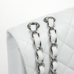 Pre Owned Chanel White Caviar Jumbo Flap Bag