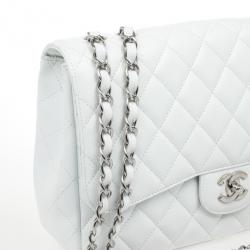 Pre Owned Chanel White Caviar Jumbo Flap Bag