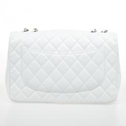 Pre Owned Chanel White Caviar Jumbo Flap Bag