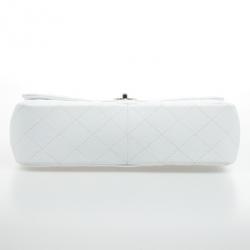 Pre Owned Chanel White Caviar Jumbo Flap Bag