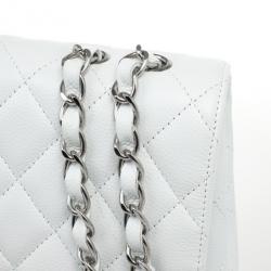 Pre Owned Chanel White Caviar Jumbo Flap Bag