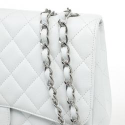 Pre Owned Chanel White Caviar Jumbo Flap Bag