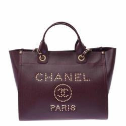 Chanel Bordeaux Leather Deauville Studded Logo Tote Bag Chanel